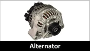 Alternator - genearator na vozilu. Slika kao link ka stranici za popravku alternatora. na beloj podlozi je prikazan alternator, a u donjem delu slike na crnoj traci krupnim belim slovima piše Alternator