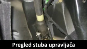 Pregled stuba upravljača (volana) upravljačkog sistema vozila. U donjem delu slike na crnoj traci krupnim belim slovima piše Pregled stuba upravljača.