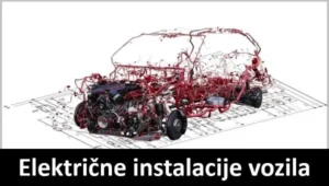 Električne instalacije vozila. Na slici je prikazana kopletna električna instalacija na vozilu postavljena na električnoj šemi. U donjem delu slike na crnoj traci krupnim belim slovima piše Električna instalacija vozila